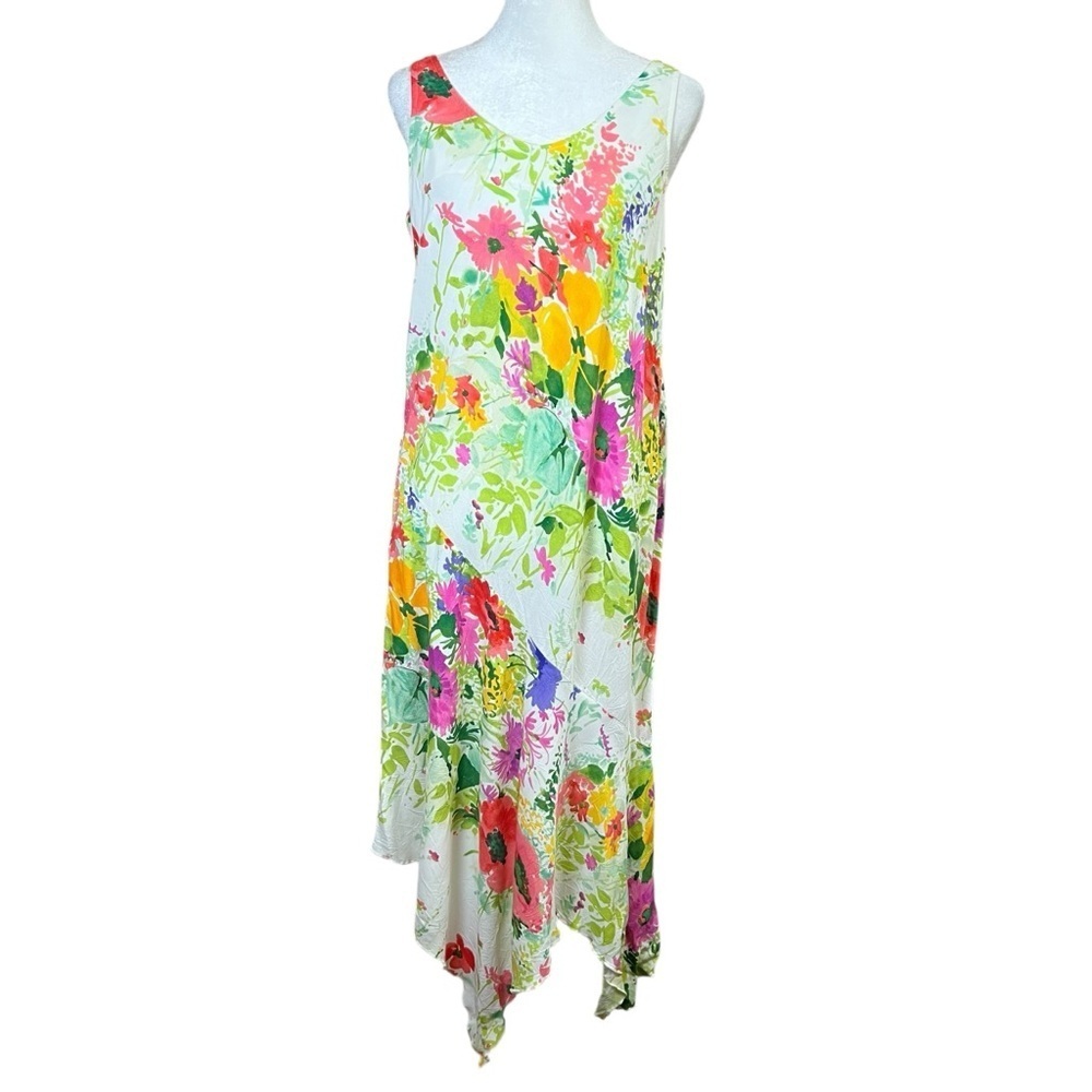 JAMS WORLD Cottage Bouquet Floral Asymmetrical Resort Midi Dress Sz XS Hawaii - Picture 2 of 14